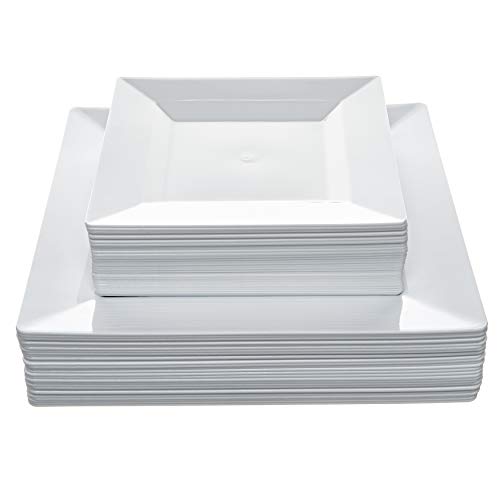 Disposable Square Plastic Plates - 60 Pack - 30 x 9.5' Dinner and 30 x 6.5' Salad Combo - Premium Heavy Duty- By Aya's Cutlery Kingdom