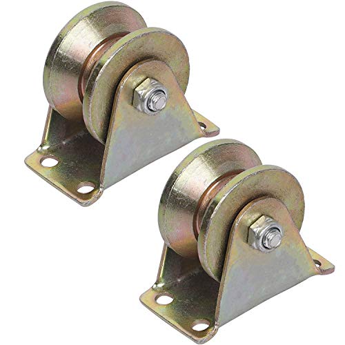 KEILEOHO 2 PCS 2 Inch V Groove Wheel,Electroplated Anti Corrosion 1045 Steel Heavy Duty Caster Wheels Sliding Gate Rollers Pressure Bearing Pully Long-Lasting Convenient V-Shaped Bracket Roller