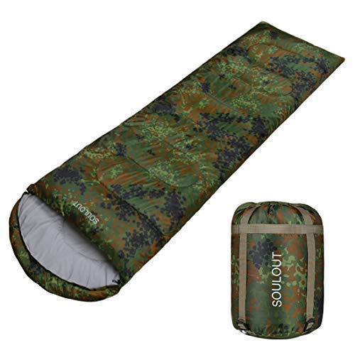 Envelope Sleeping Bag - 4 Seasons Warm Cold Weather Lightweight, Portable, Waterproof Sleeping Bag with Compression Sack for Adults & Kids - Indoor & Outdoor: Camping, Backpacking (Army Green)