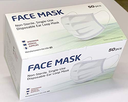 WMS Wisconsin Medical Supplies, 3-Layer Face Masks, MADE IN USA, 1 Pack (50 PCs)