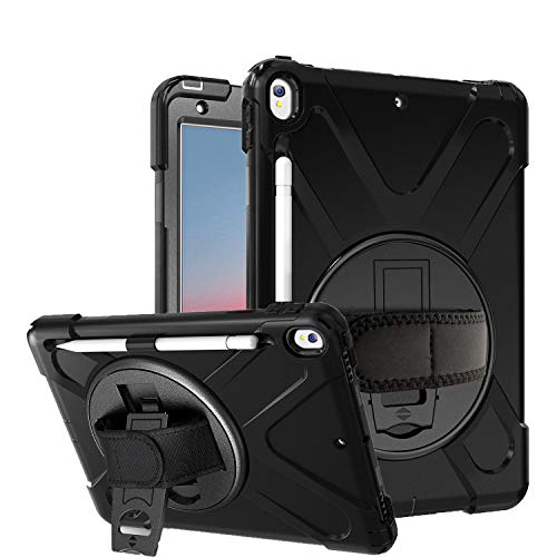 Azzsy iPad Air 3 Case 10.5' 2019/iPad Pro 10.5 Case 2017,[360 Degree Swivel Stand/Hand Strap] Heavy Duty Shockproof Rugged Full Body Protective Case for iPad Air (3rd Generation) 10.5' 2019,Black