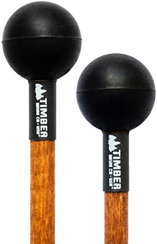 Timber Drum Co. Tongue Drum/Keyboard Mallets - Soft Rubber Head & Birch Handles - MADE IN U.S.A - for Log Drums, Tongue Drums and Keyboard Percussion - Sold as a Pair - 15.5 Inch (TMD2), Soft Black