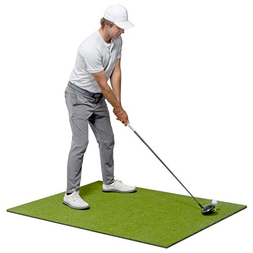 GoSports Golf Hitting Mat | 5x4 Artificial Turf Mat for Indoor/Outdoor Practice | Includes 3 Rubber Tees, Green