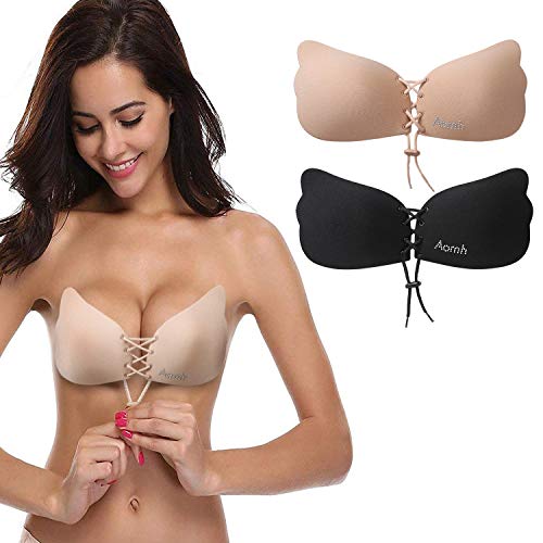 Aisprts Strapless Bra Self Adhesive Backless Bras Silicone Push up Bra for Women (C) Beige