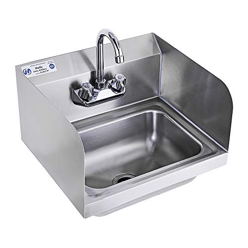 Stainless Steel Sink for Washing with Faucet and Side Splash NSF, Commercial Wall Mount Hand Basin for Restaurant, Kitchen and Home, 17 x 15 Inches