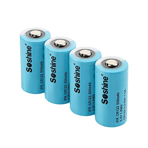 Soshine LiFePO4 RCR123 3.0V Rechargeable Battery - 16340 3.2V 500mAh(Pack of 4pcs)