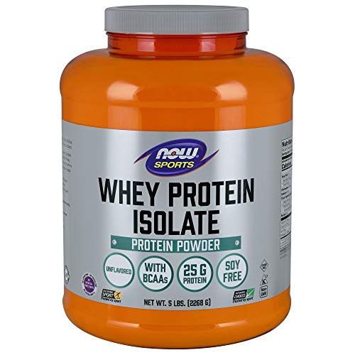 NOW Sports Nutrition, Whey Protein Isolate, 25 G With BCAAs, Unflavored Powder, 5-Pound