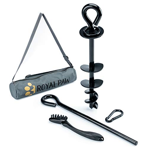 Royal Paw Heavy Duty Dog Tie Out Stake - Spiral Ground Anchor for Large Dog, Dog Stake for Yard, and Dog Runner | Use with Any Big Dog Tie Out Cable or Small Dog Leash (Midnight Black)