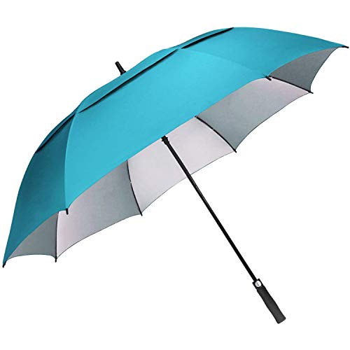G4Free 62 inch Extra Large Windproof Golf Umbrella Automatic Open Umbrella Double Canopy Vented Sun UV Protection Oversize Stick Umbrellas（Sky Blue）