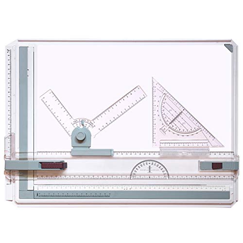 Frylr Metric A3 Drawing Board Drafting Table with Parallel Motion and Angle Metric Measuring System (20.2”18.8”1.6”, Grey)