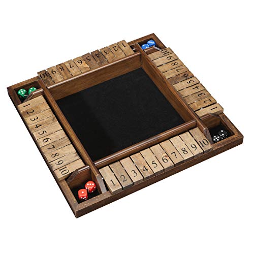 WE Games 4 Player Shut The Box(TM) dice Game 14 inches Walnut Wood – 1 to 4 Players can Play at The Same time for The Classroom, Home or Pub - Large Size