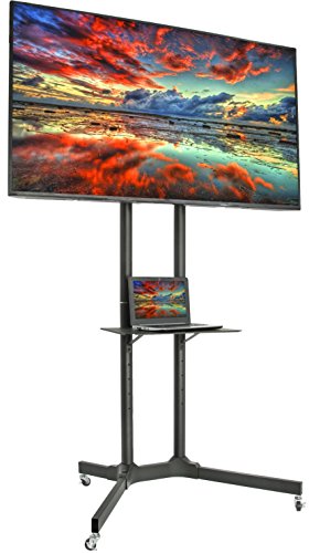 VIVO Mobile TV Cart for 32-65 inch LCD LED Plasma Flat Panel Screen TVs up to 110 lbs, Pro Height Adjustable Rolling Black Stand with Laptop Shelf & Locking Wheels - Max VESA 600x400 (STAND-TV03E)