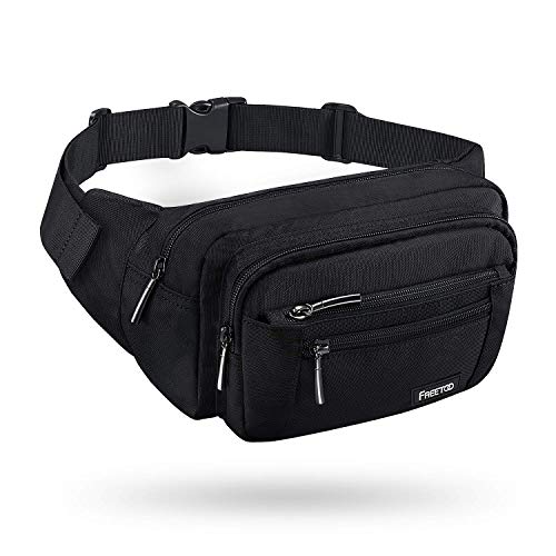 FREETOO Waist Pack Bag Fanny Pack for Men&Women Hip Bum Bag with Adjustable Strap for Outdoors Workout Traveling Casual Running Hiking Cycling (Black)