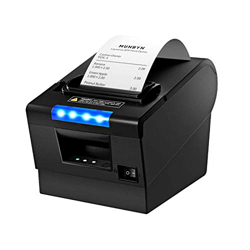 MUNBYN Receipt Printer, 3'1/8 80mm Direct Thermal Printer, POS Printer with Auto Cutter - Receipt Printer with USB Serial Ethernet Windows Driver ESC/POS RJ11 RJ12 Cash Drawer
