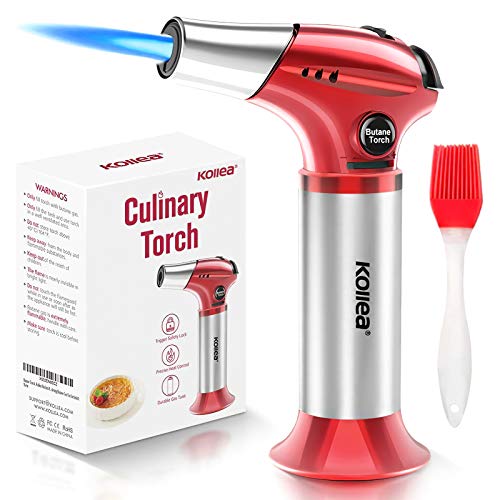 Butane Torch, Kollea Kitchen Blow Torch Refillable Cooking Torch Lighter, Mini Creme Brulee Torch with Safety Lock & Adjustable Flame for Desserts, BBQ, Soldering (Butane Gas Not Included)