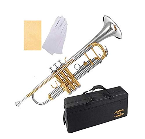 Glory Brass Bb Trumpet with Pro Case +Care Kit,Nickel Plated Intermediate Double-Braced Bb Trumpet, More COLORS Available ! CLICK on LISTING to SEE All Colors