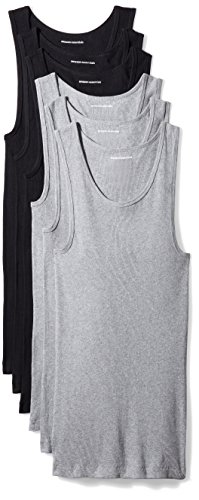 Amazon Essentials Men's 6-Pack Tank Undershirts, Black/Heather Grey, Large