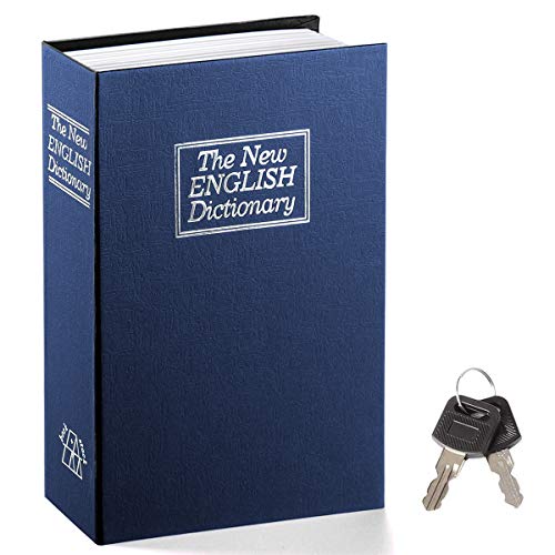 Book Safe with Key Lock – Jssmst Home Dictionary Diversion Safe Lock Box Safe Metal Box, Navy Large, SM-BS004NL