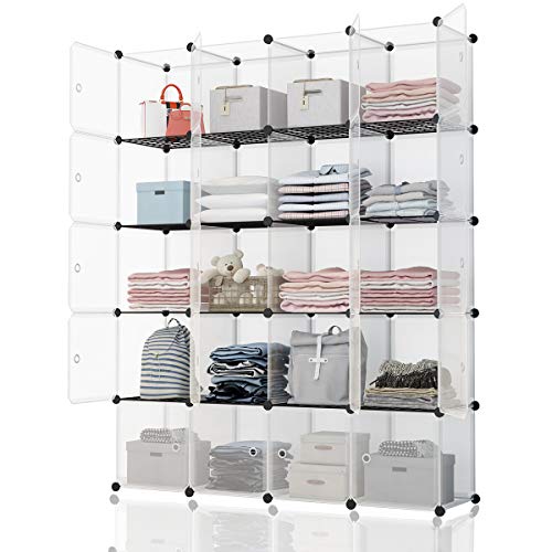 KOUSI Portable Storage Cubes-14 x14 Cube (20 Cubes)-More Stable (add Metal Panel) Cube Shelves with Doors, Modular Bookshelf Units，Clothes Storage Shelves，Room Organizer for Cubby Cube