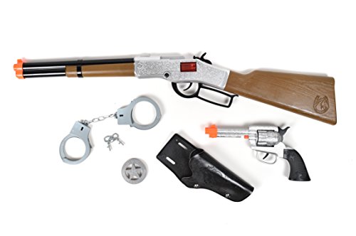 Sunny Days Entertainment Wild West Cap Play Set – 5 Piece Western Toy for Kids | Cowboy Sheriff Cap Pistol with Handcuffs | Ring Caps Sold Separately - Maxx Action