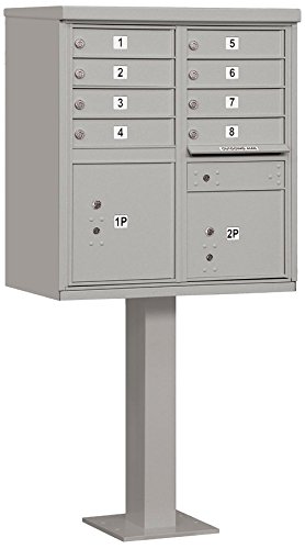 Salsbury Industries 3308GRY-P Cluster Box Unit with Pedestal and Master Locks, 8 A Size Doors, Type I, Gray