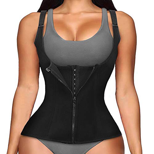 Women Waist Trainer Corset, Zipper Body Shaper Cincher, Vest Waist Trainer for Weight Loss, Neoprene Sauna Tank Top with Adjustable Straps-2XL