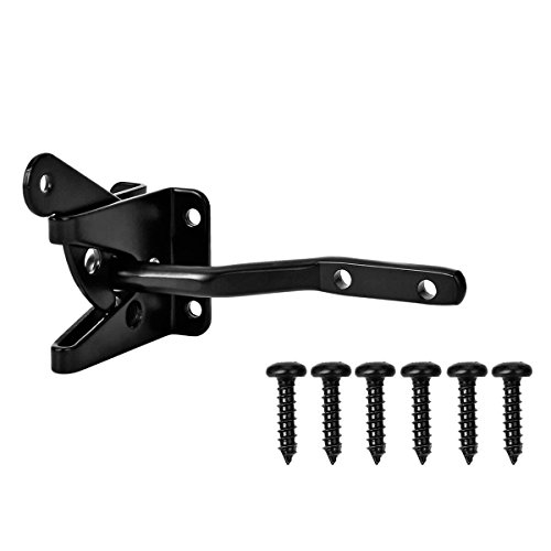 Self-Locking Gate Latch - Post Mount Automatic Gravity Lever Wood Fence Gate Latches with Fasteners/4.7 Inch Black Finish Steel Gate Latch to Secure Pool