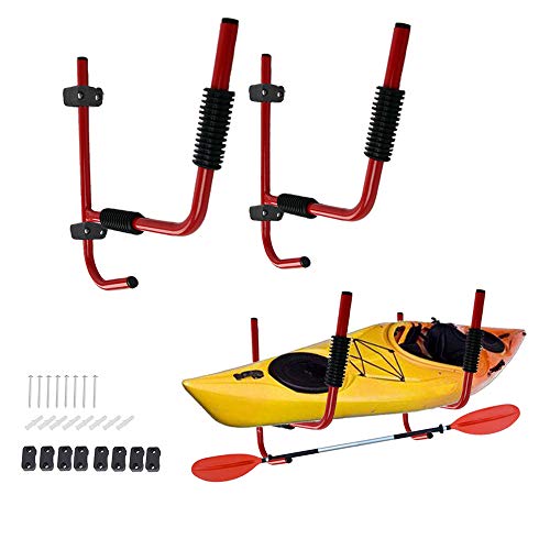 GSOU 1 Pair Heavy Duty Steel Kayak Wall Racks Wall Mount Canoe Surfboard Folding Holder Storage w/Hook Wall Hanger for Indoor Outdoor Storage Shed, Any Wall