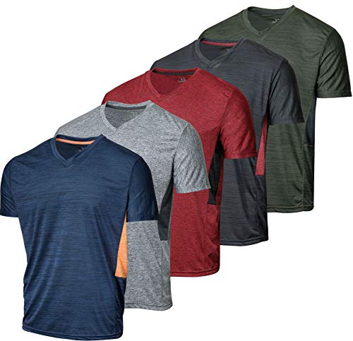 5 Pack:Men's Athletic V Neck T-Shirt Quick Dry Fit Dri-Fit Short Sleeve Active Wear Training Exercise Fitness Workout Tee Fitness Gym Workout Clothing Undershirt Sports Wicking Top-Set 4,M