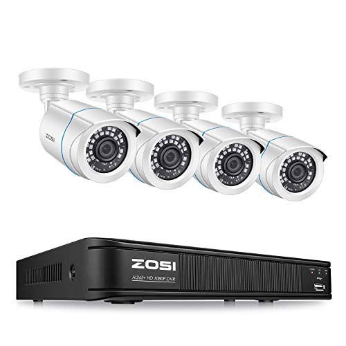 ZOSI H.265+ Full 1080p Home Security Camera System,5MP Lite CCTV DVR Recorder 4 Channel and 4 x 2MP 1080P Weatherproof Surveillance Bullet Camera Outdoor Indoor with 80ft Night Vision (No Hard Drive)