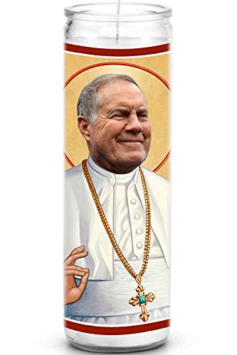 Bill Belichick Celebrity Prayer Candle - Funny Saint Candle - 8 inch Glass Prayer Votive - 100% Handmade in USA - Novelty Celebrity Gift