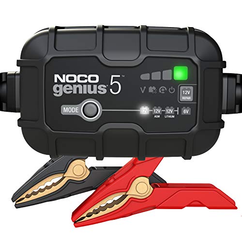 NOCO GENIUS5, 5-Amp Fully-Automatic Smart Charger, 6V And 12V Battery Charger, Battery Maintainer, And Battery Desulfator With Temperature Compensation