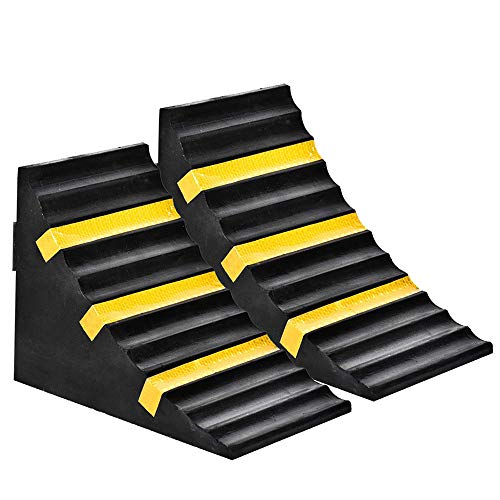 RELIANCER 2 Pack Wheel Chocks Heavy Duty Extra Large Industrial Rubber Wheel Chock Blocks w/Handle Reflective Strips for Travel Trailer Hauler Truck Fire Truck Commercial Vehicle RV 10' x 6' x 7.3'