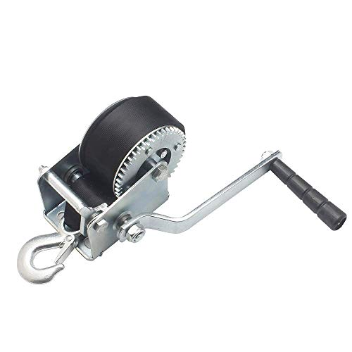 OPENROAD 600lbs Boat Winch Strap with Hook,Hand Crank Gear Winch, Portable Manual Winch for Trailer, Strap Hand Winch