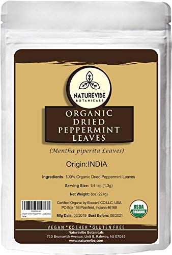 Naturevibe Botanicals Organic Dried Peppermint Leaves, 8 ounce | Gluten Free, Non GMO and Keto Friendly | Mentha spicata L.