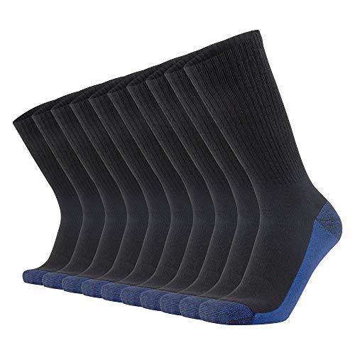 KMM Cotton Moisture Wicking Heavy Duty Work Boot Cushion Crew Socks Men 10 Pack(Black+Blue)