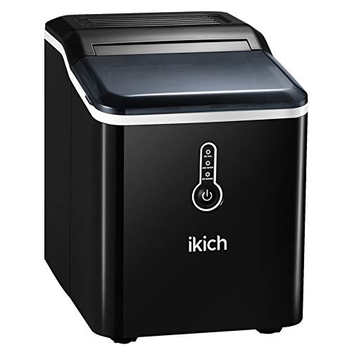 IKICH Ice Maker Countertop, 26lbs 24Hrs, 9 Cubes Ready in 7mins, Portable Electric Maker with LED Indicator Lights, Ice Scoop and Basket for Home Office Bar Party, Black