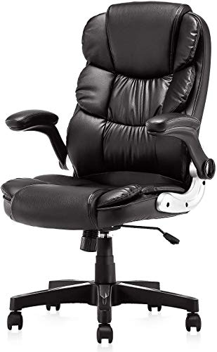 KERMS High Back Office Chair PU Leather Executive Desk Chair with Padded Armrests,Adjustable Ergonomic Swivel Task Chair with Lumbar Support (black2)