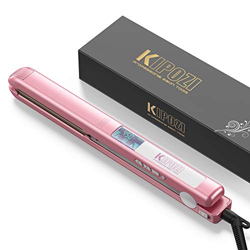 KIPOZI Hair Straightener 1 Inch Titanium Plates Professional Flat Iron with Adjustable Temperature Suitable for All Hair Types Makes Hair Shiny and Silky Heats Up Fast Dual Voltage Rose Pink