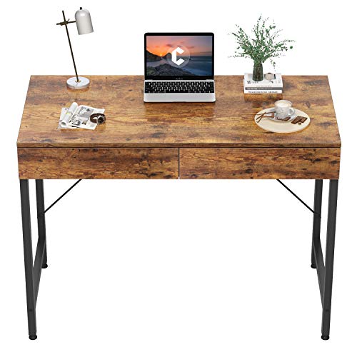 CubiCubi Computer Small Desk, 40 inches with 2 Storage Drawers for Home Office Writing Desk, Makeup Vanity Console Table, Rustic Brown