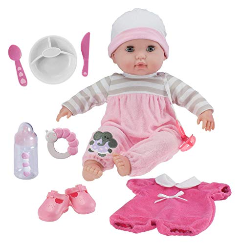 15' Realistic Soft Body Baby Doll with Open/Close Eyes | JC Toys - Berenguer Boutique | 10 Piece Gift Set with Bottle, Rattle, Pacifier & Accessories | Pink | Ages 2+