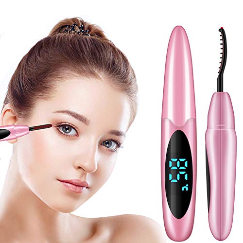 Heated Eyelash Curler, Type-C Rechargeable Electric Eyelash Curler for Women, Portable Mini Lash Curler Tool with LCD Display for Quick Heating,Natural Curling,Long Lasting, for Girls Gift-Pink