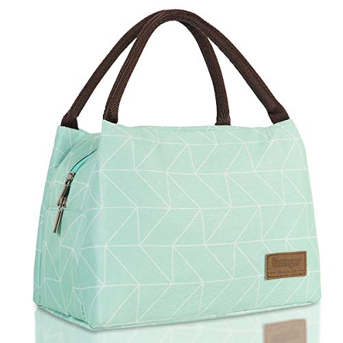 Buringer Reusable Insulated Lunch Bag Cooler Tote Box Meal Prep for Men & Women Work Picnic or Travel （Geometry Green Large Size）