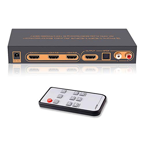 SkycropHD 3 Port 4K HDMI Switch with Optical Toslink & RCA L/R Audio Out, HDMI Audio Extractor Splitter with Remote, Support 4Kx2K@30Hz, Full 3D, 1080P, ARC