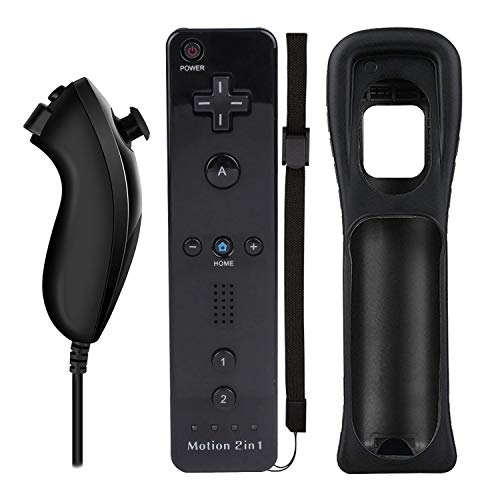 Wii Nunchuck Remote Controller with Motion Plus Compatible with Wii and Wii U Console | Wii Remote Controller with Shock Function (Black)