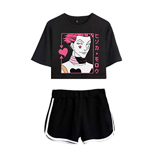 Hisoka Crop Top and Shorts Hunter x Hunter Anime Hisoka Cosplay Shirt/Pants Manga Active Sweatsuits Women Teen Girls (C-blackblack,M)