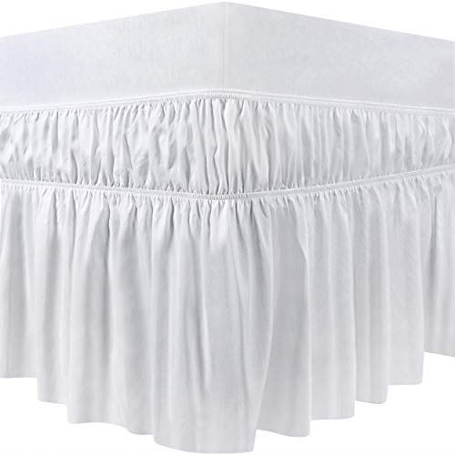 Utopia Bedding Elastic Bed Ruffle - Easy Wrap Around Dust Ruffle - 16 Inch Tailored Drop - Hotel Quality, Shrinkage and Fade Resistant (Queen, White)