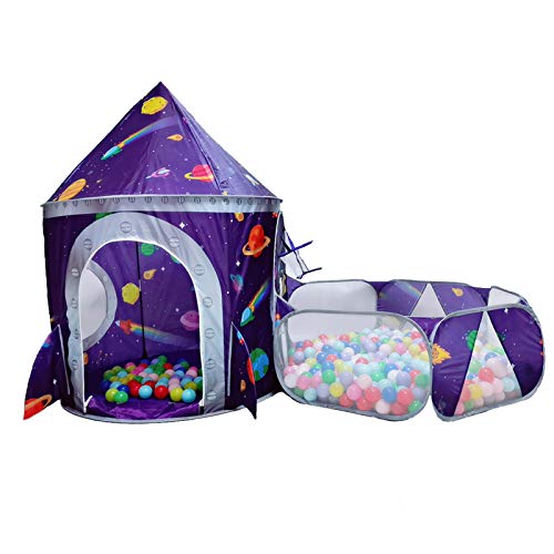 LOJETON 2pc Rocket Ship Kids Play Tent, Ball Pit with Basketball Hoop for Boys, Girls and Toddlers - Indoor/Outdoor Use Pop Up Rocket Tent