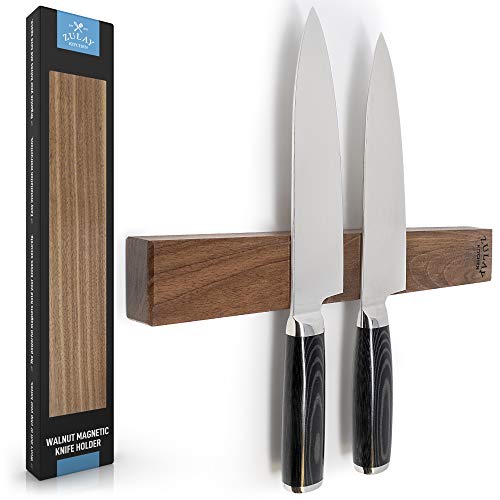 Zulay Seamless Walnut Wood Magnetic Knife Holder - Powerful Wood Magnetic Knife Strip for Organizing your Kitchen - Elegant & Multifunctional Magnet Holder for Wall with Easy Installation - 11.75'