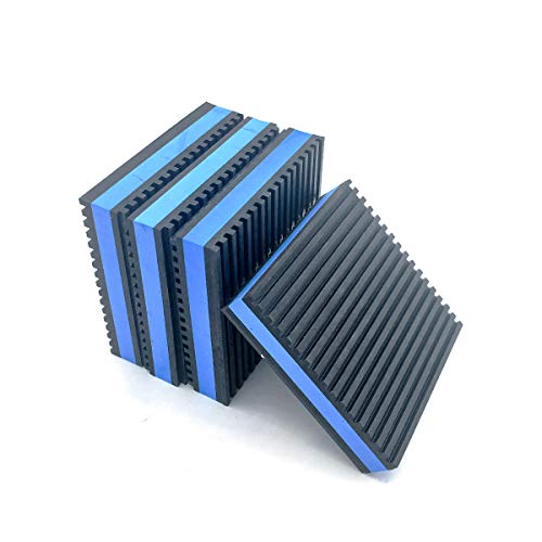 Forestchill Ribbed Rubber Anti-Vibration Pads for Heavy Duty Equipments, 4' x 4' x 7/8' with Blue Foam Center Isolation Pad for Air Compressor, Washer and Dryer, Air Conditioner Units (Pack of 4)